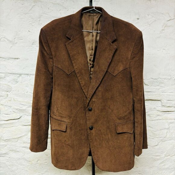 Circle S 46 R Brown Corduroy Western Yoke Blazer Elbow Patches Jacket Sport Coat - Picture 1 of 12